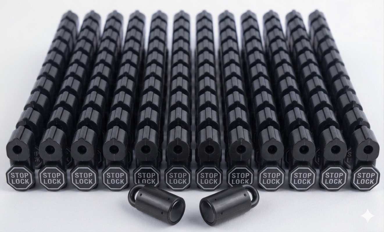 PegGuard Black Retail Stop Locks with 2 Matching Keys | 100-Pack